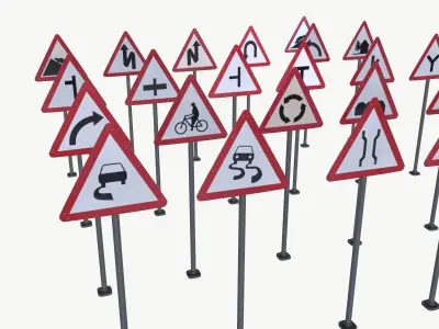 Road sign pack 1  Low-poly 3D model