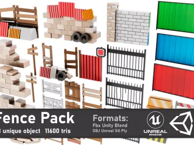 Fence low-poly Free pack model Low-poly 3D model