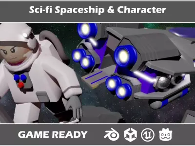 Sci-fi Spaceship and Character Low-poly 3D model