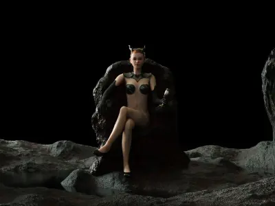 Cute girl sitting on the throne 3D Render 3D model