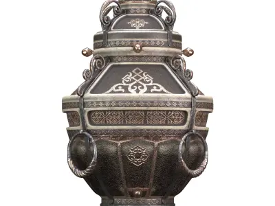 Tandoor ornate urn with fire in it 3D model