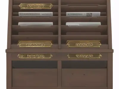 Wooden floor-standing newspaper holder brass 3D model