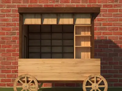 Wooden Food Cart 3D model