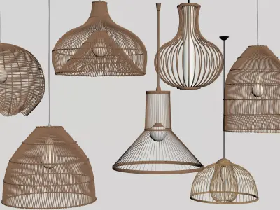 Modern bamboo woven chandelier set 3D model
