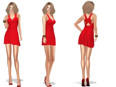  Red Dress with Bow On Back Low-poly 3D model