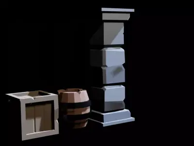 Low-Poly Props column and wooden box Free low-poly 3D model