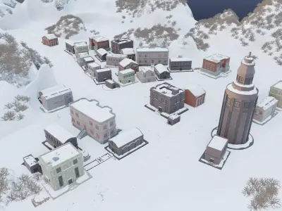Frozen Village In Mountains Low-poly 3D model