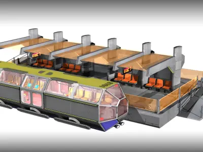 SciFi Tram Station Pack Low-poly 3D model