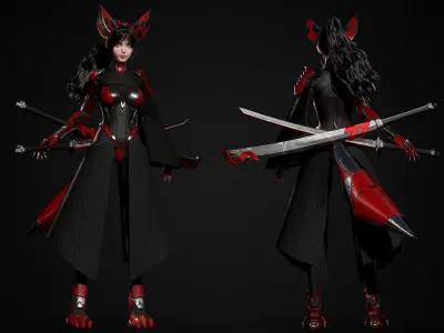 Cosmo Fox Girl Sci-fi Kitsune - Game Ready Low-poly 3D model