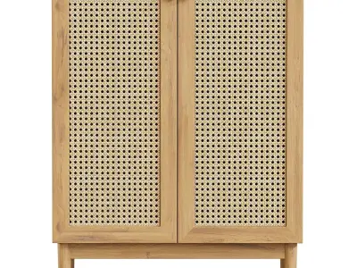 Door Black Rattan Storage Cabinet Vintage Style  Beige 3D model