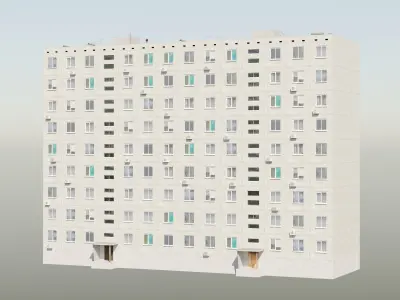 Soviet Panel Apartment Building two entrances Low-poly 3D model