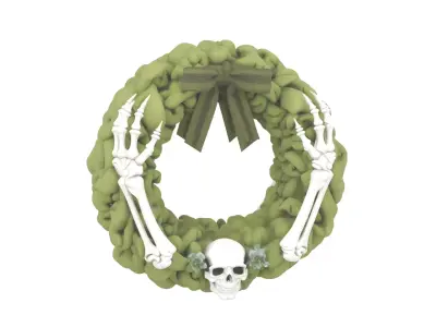 3D Festive Green Door Wreath with Bone White Skeleton 3D model