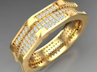 Light Gold Diamond Men Ring 2MR095 3D model