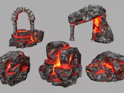 Lava Rock Set Low-poly 3D model