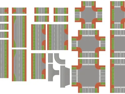 Road patches Pack Low-poly 3D model