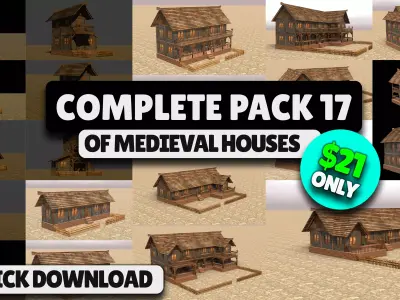 Extensive Low Poly Medieval House Models for Game Designers Low-poly 3D model