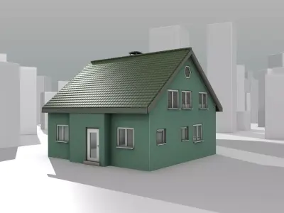 City House - 35 - Half Double House - Roof green - Wall green Low-poly 3D model