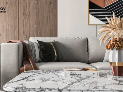 Seating set living room with furniture and art 3D model
