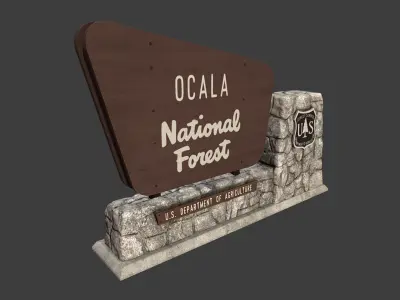 National Forest Stone Sign Low-poly 3D model