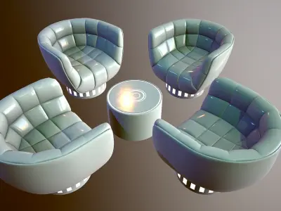 Futuristic Lounge table and chair set Low-poly 3D model
