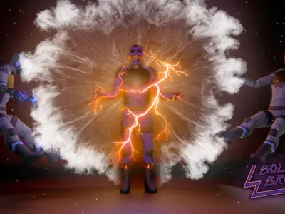 Superhero 3D model man in suit holding flashlight Low-poly 3D model