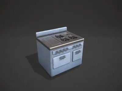 Light Blue Vintage Stove Low-poly 3D model