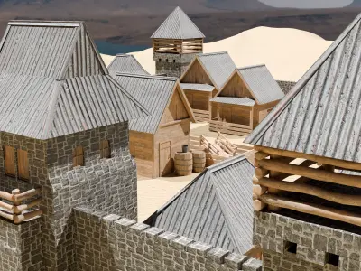 Medieval Desert Stronghold Low-poly 3D model