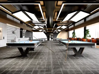 Modern Billiards Hall with Pool Tables Low-poly 3D model