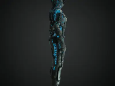 Rigged Woman Cyberpunk Character Low-poly 3D model