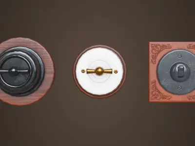 Vintage light switches Model set Low-poly 3D model