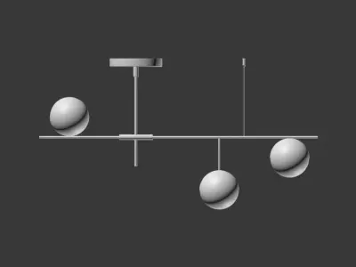 Mid Century Modern 3 Light Linear Ceiling Light in Black 3D model