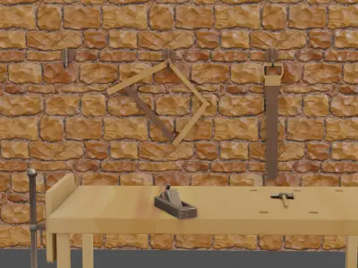 Stylized medieval carpenter workshop Low-poly 3D model