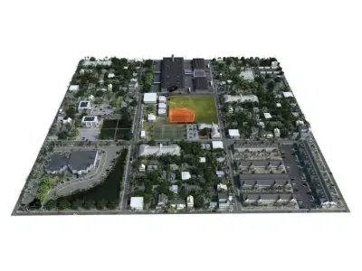 Neighborhood city with orange ball in middle 3D model