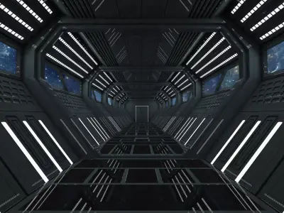 SCI FI INTERIOR SCENE SPACE SHIP CORRIDOR Low-poly 3D model