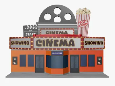 Cartoon Cinema Building Low-poly 3D model