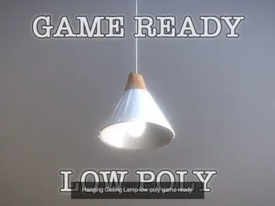 Game Ready Lamps pendant light with wooden ball hanging from it 3D Model Pack