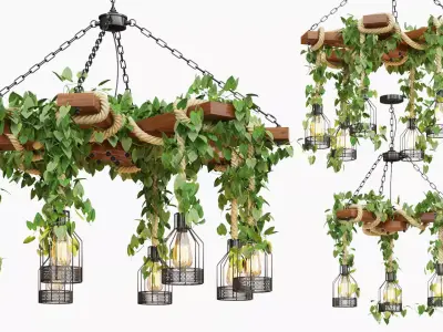 Wood Ceiling Lamp with Rope 3D model