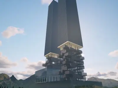 Skyscraper Future building Low-poly 3D model