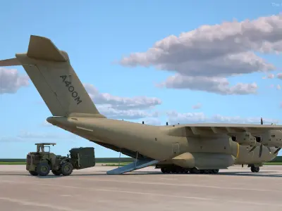  Military Forklift Loads Cargo to the Airbus A400M 
