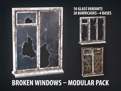 Post-Apocalyptic Broken Windows - Modular Barricade Pack Low-poly 3D model