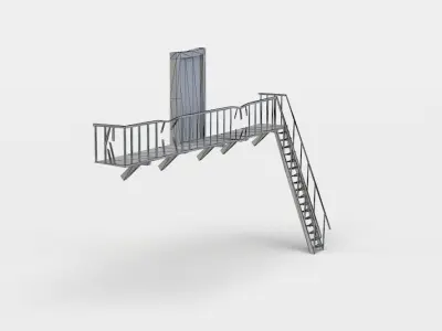 Veranda ladder with door Low-poly 3D model