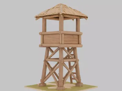 Detailed Wooden Watch Tower 3D Model Low-poly 3D model
