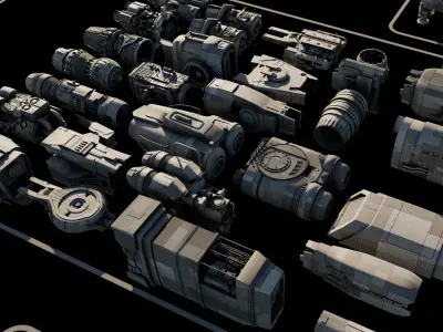 Scifi 3D Greeble Kitbashing Set 480 pieces 3D model