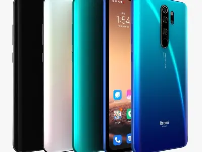 Xiaomi Redmi Note 8 Pro with 4 colors 3D model