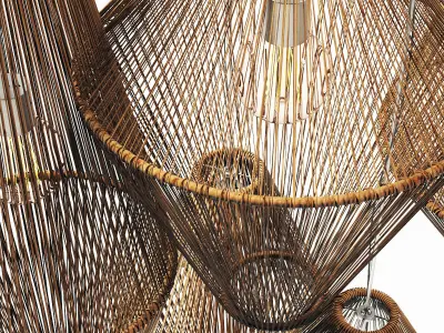 Lamp wood rattan wicker Cone n2 3D model