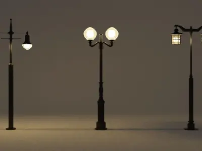 Double head street lamp Low-poly 3D model