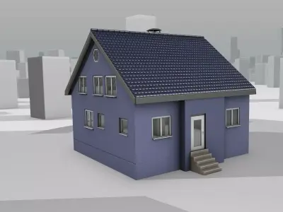 City House -18- Half-Double-House - Roof blue- Wall blue Low-poly 3D model