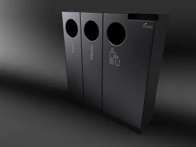 Triple litter bin Low-poly 3D model