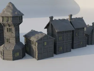 Winter Forest Village Tabletop Terrain 28 MM 3D print model