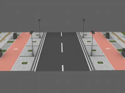 Asian urban road unit Low-poly 3D model